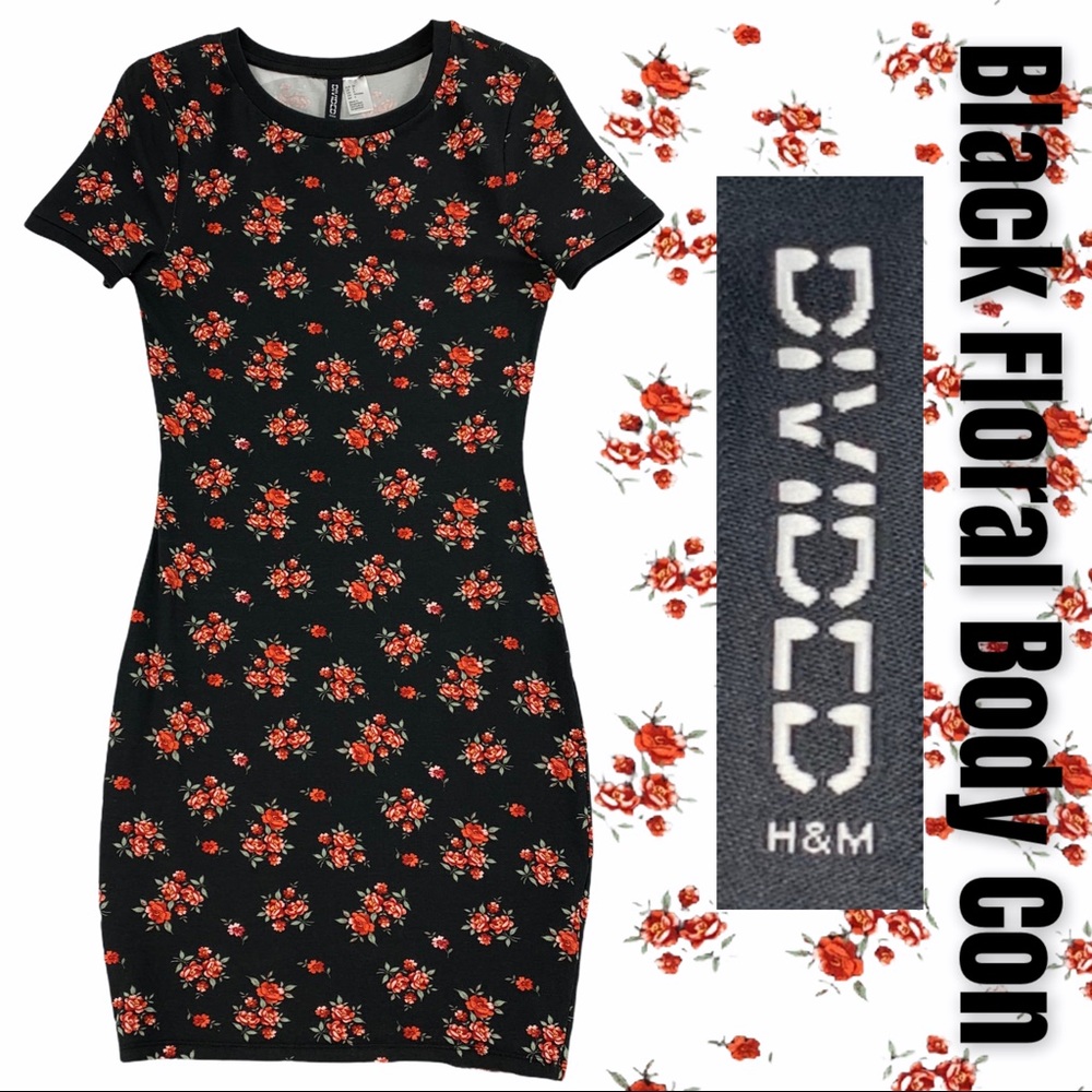 Black Floral Body Con Dress by Divided H & M